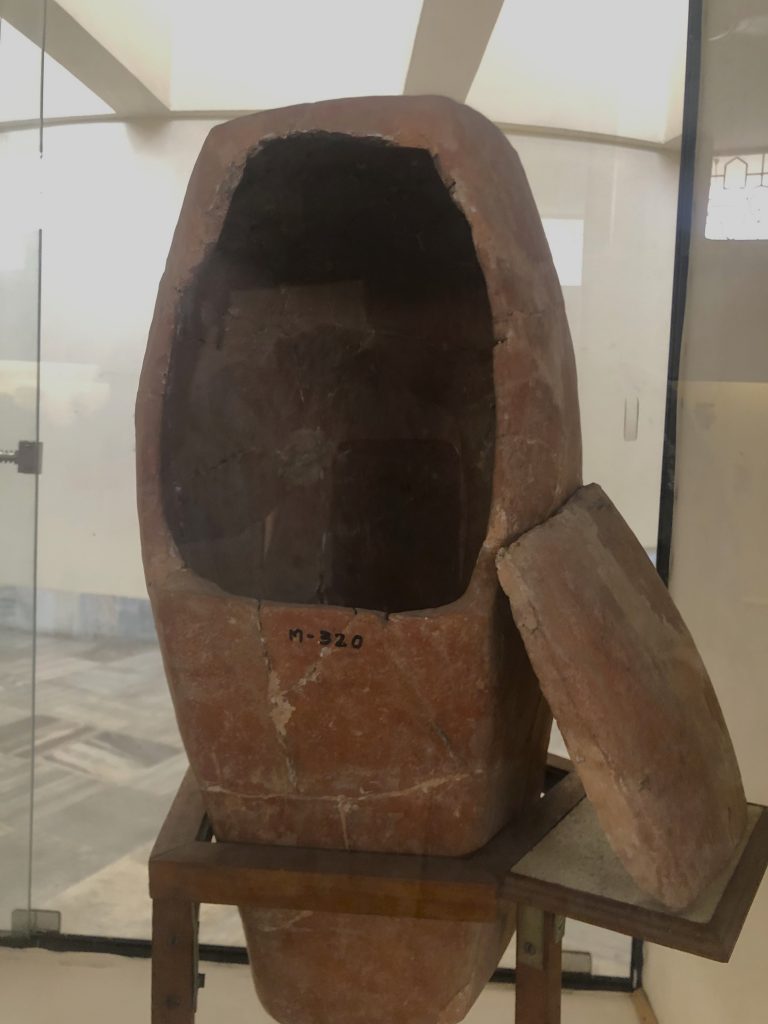 Post box shaped sarcrophagus displayed at the Centenary Heritage Museum, Hyderabad