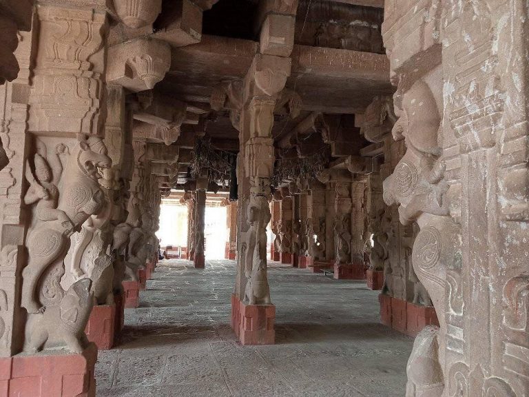 Inner view of the mandapam, Madhava Swamy Temple, Kollapur