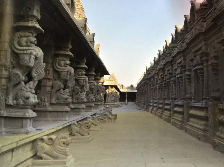 Yali Pillars in the inner Praharaas,Yadadri